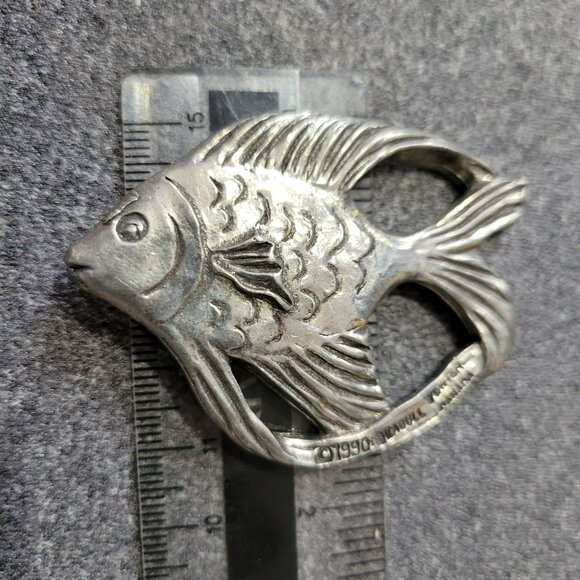 Vintage Silver Fish Large 2.25 Charm Ornament Pendant 1990 Seagull Pewter Canada - Picture 9 of 10